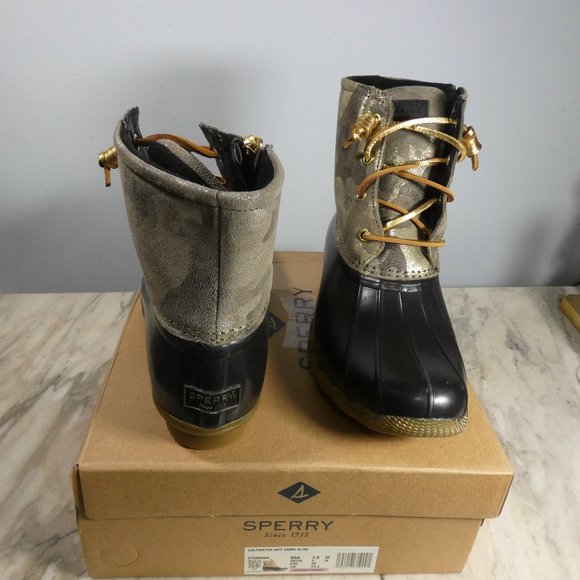 Sperry Women's Saltwater Leather Metallic Gold Snow Boot, Olive Camo, 7.5 - Picture 11 of 11